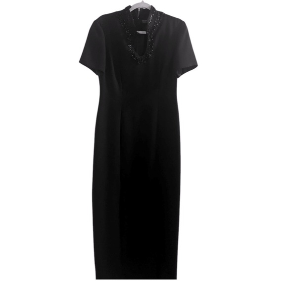 LIZ CLAIBORNE Womens Size 8 Black Beaded Keyhole Neck Tea Length Dress Maxi - Picture 3 of 11